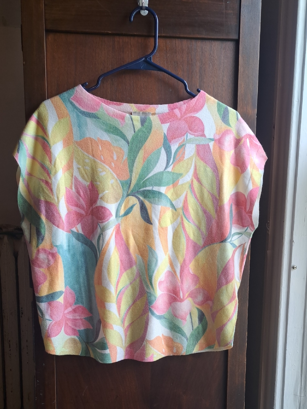 Sioni Woman's Sizecmed Floral Colorful Tropical Dolman Sleeve Sweater Blouse